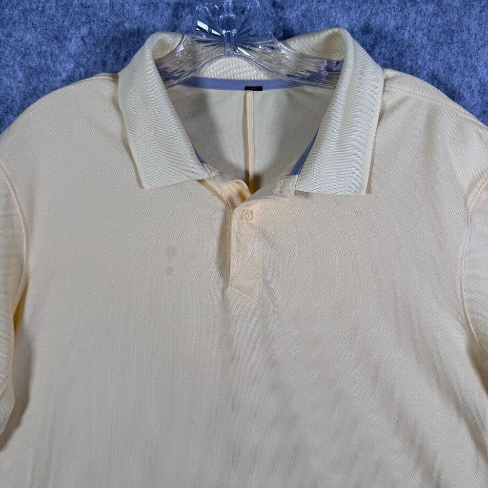 Lululemon Tech Polo Shirt Mens Large Yellow Short Sleeve Office Golf Work Flaw